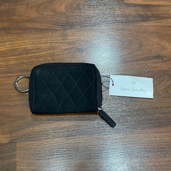 Vera Bradley Wristlet Black Quilted Mini Zip Around Black Wallet Card ID Holder - Picture 1 of 7